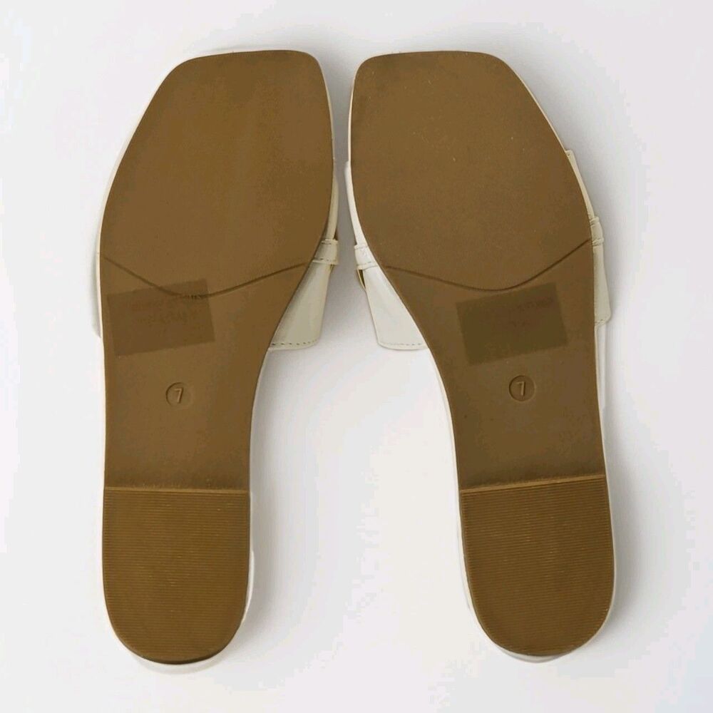 Fashion Nova White Square Toe Slide Sandals Gold Chain Link Flat Buckle Shoes 7 - Picture 7 of 8